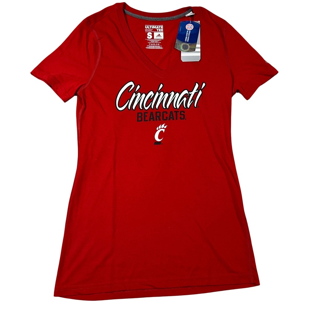 Adidas Cincinnati Bearcats Womens Ultimate Tee Red V-Neck Climalite Shirt Small